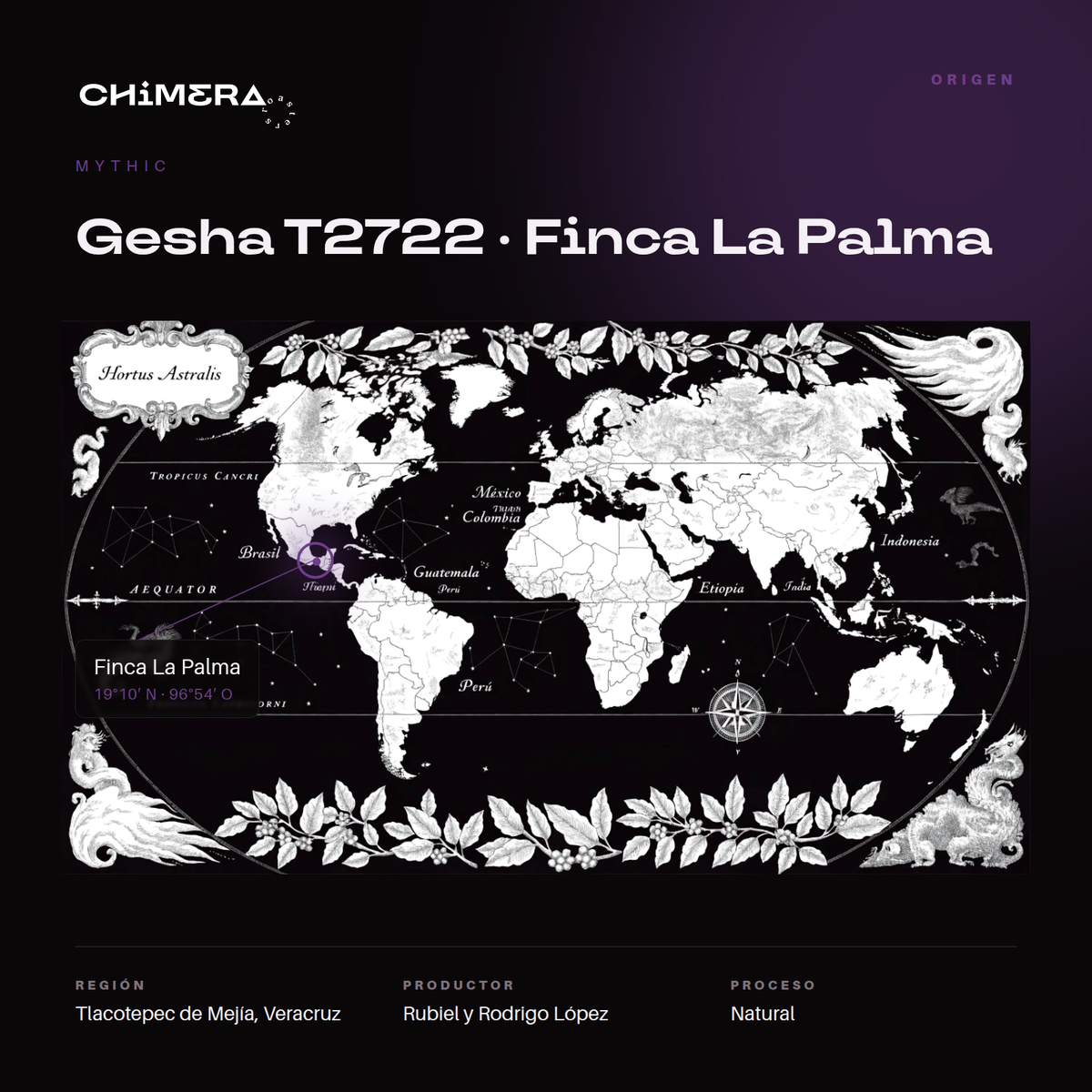 Mapa de origen del Gesha T2722 Finca La Palma en Tlacotepec de Mejía, Veracruz, México