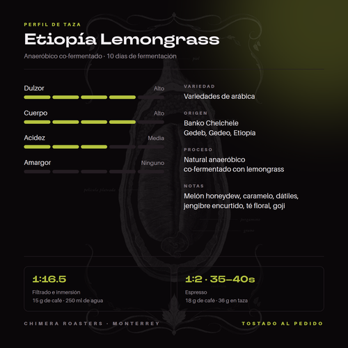 Perfil de taza del Etiopía Lemongrass: melón, jengibre y té floral